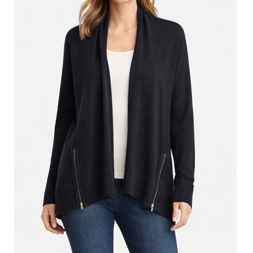 Banana Republic‎ Women XS Black Merino Wool Blend Zip Cardigan Side Zippers